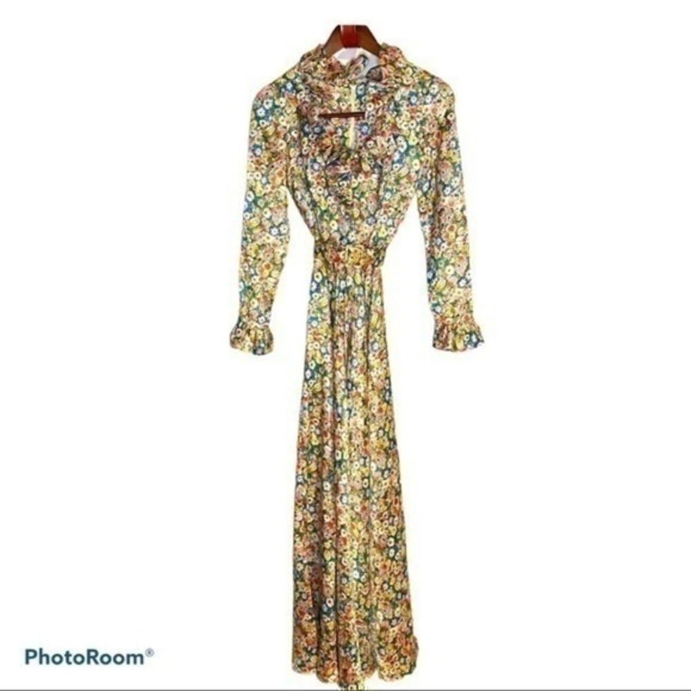 Vintage Neiman Marcus‎ Long Floral Silk Dress Circle skirt Size 10